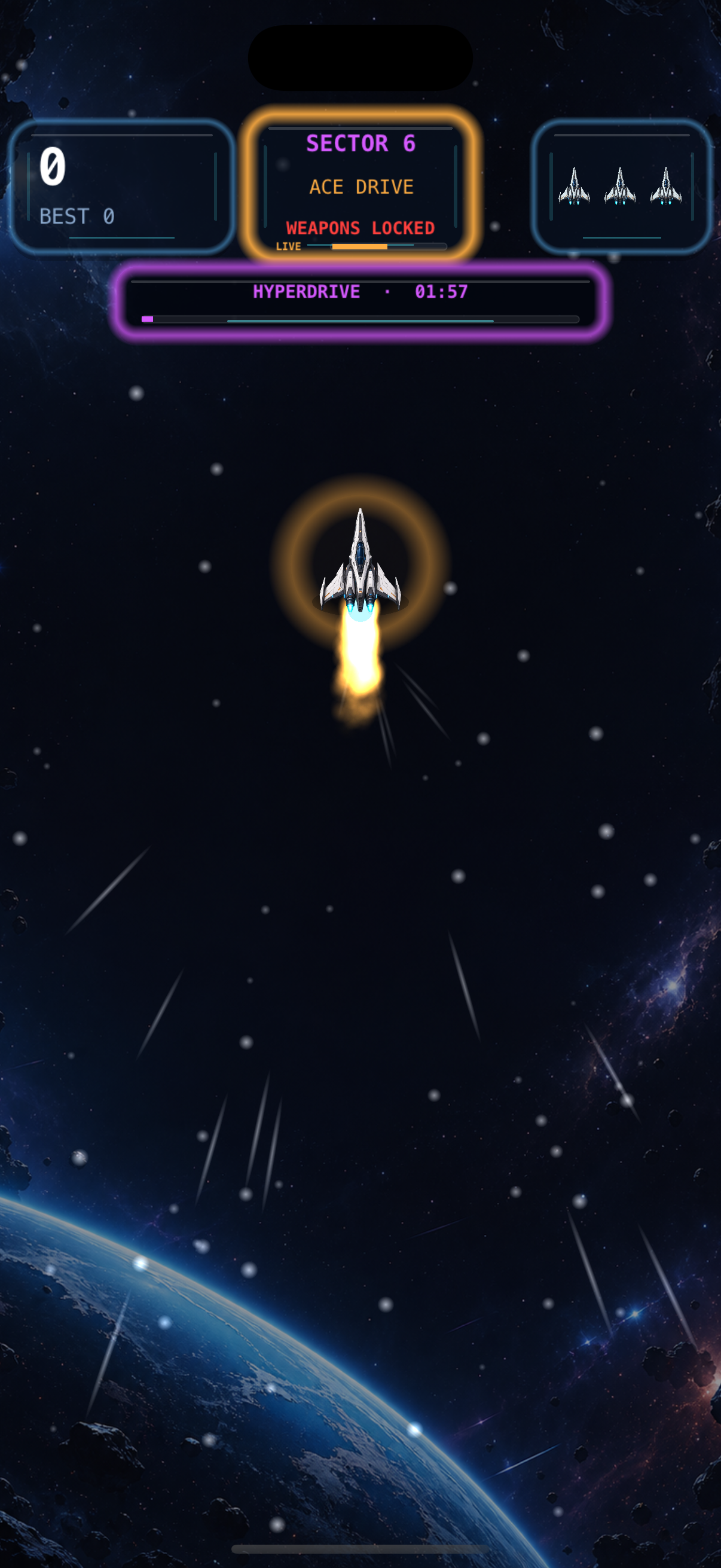 Starflight X ship evading lasers during a hyperjump pursuit