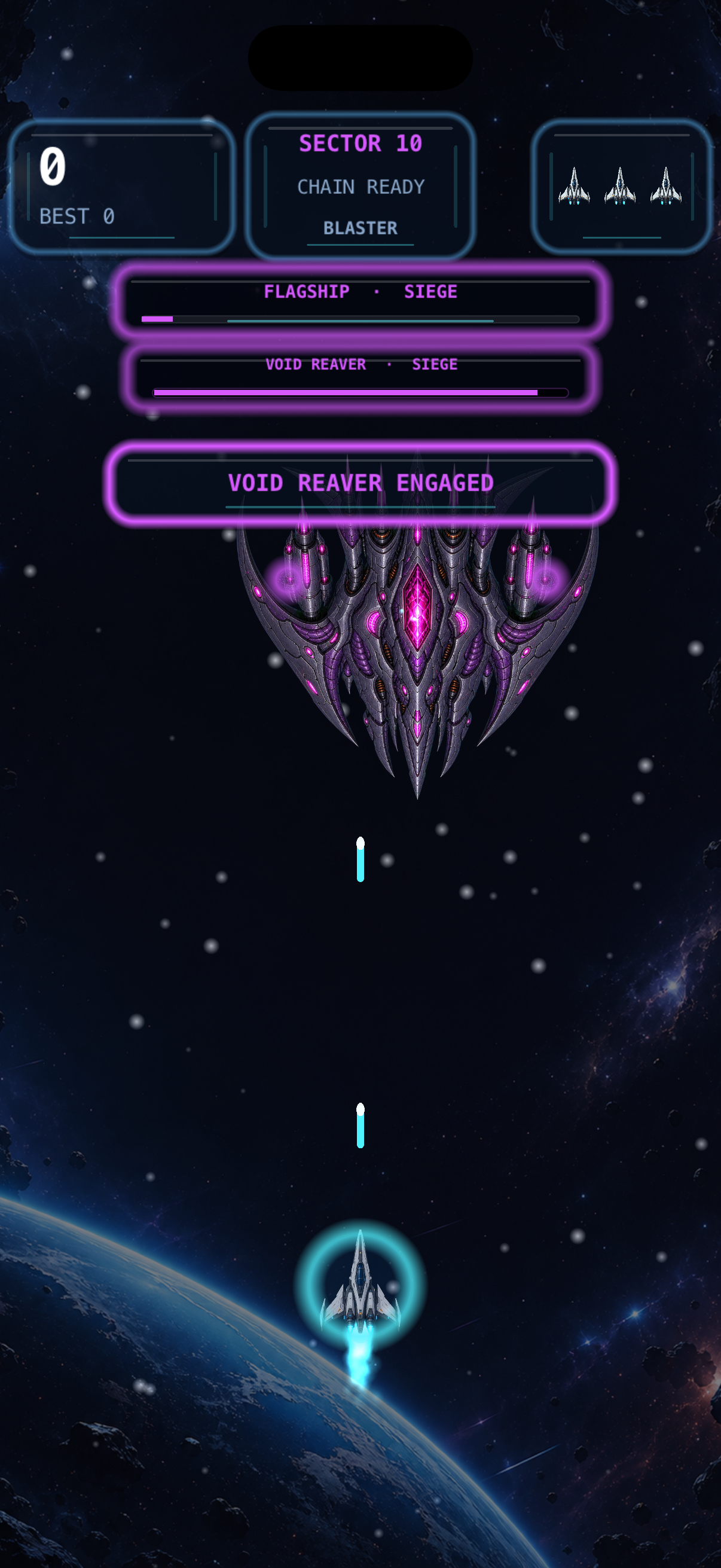 Starflight X fighter battling the Void Reaver flagship